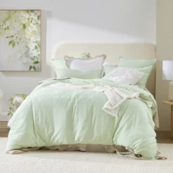 Washed Linen Look Matcha Green European Pillowcase