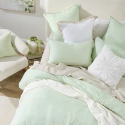 Washed Linen Look Matcha Green European Pillowcase