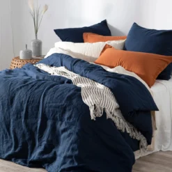 Washed Linen Look Navy European Pillowcase