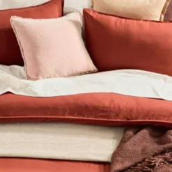 Washed Linen Look Rust Quilt Cover Set
