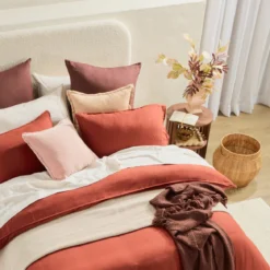Washed Linen Look Rust Quilt Cover Set