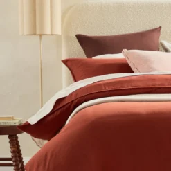 Washed Linen Look Rust Quilt Cover Set