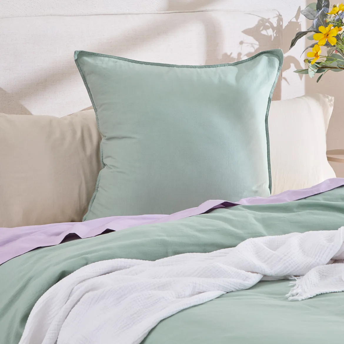Washed Linen Look Sage Green European Pillowcase