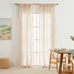 Washed Linen Natural Sheer Curtain Pair 140x250cm