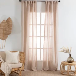 Washed Linen Natural Sheer Curtain Pair 140x250cm