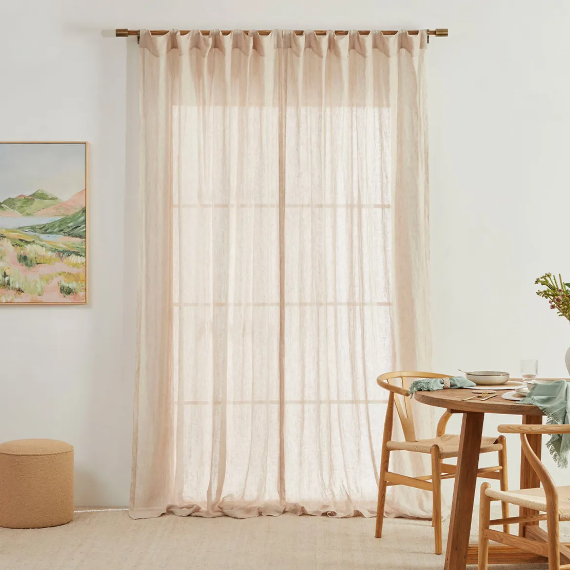 Washed Linen Natural Sheer Curtain Set of 2