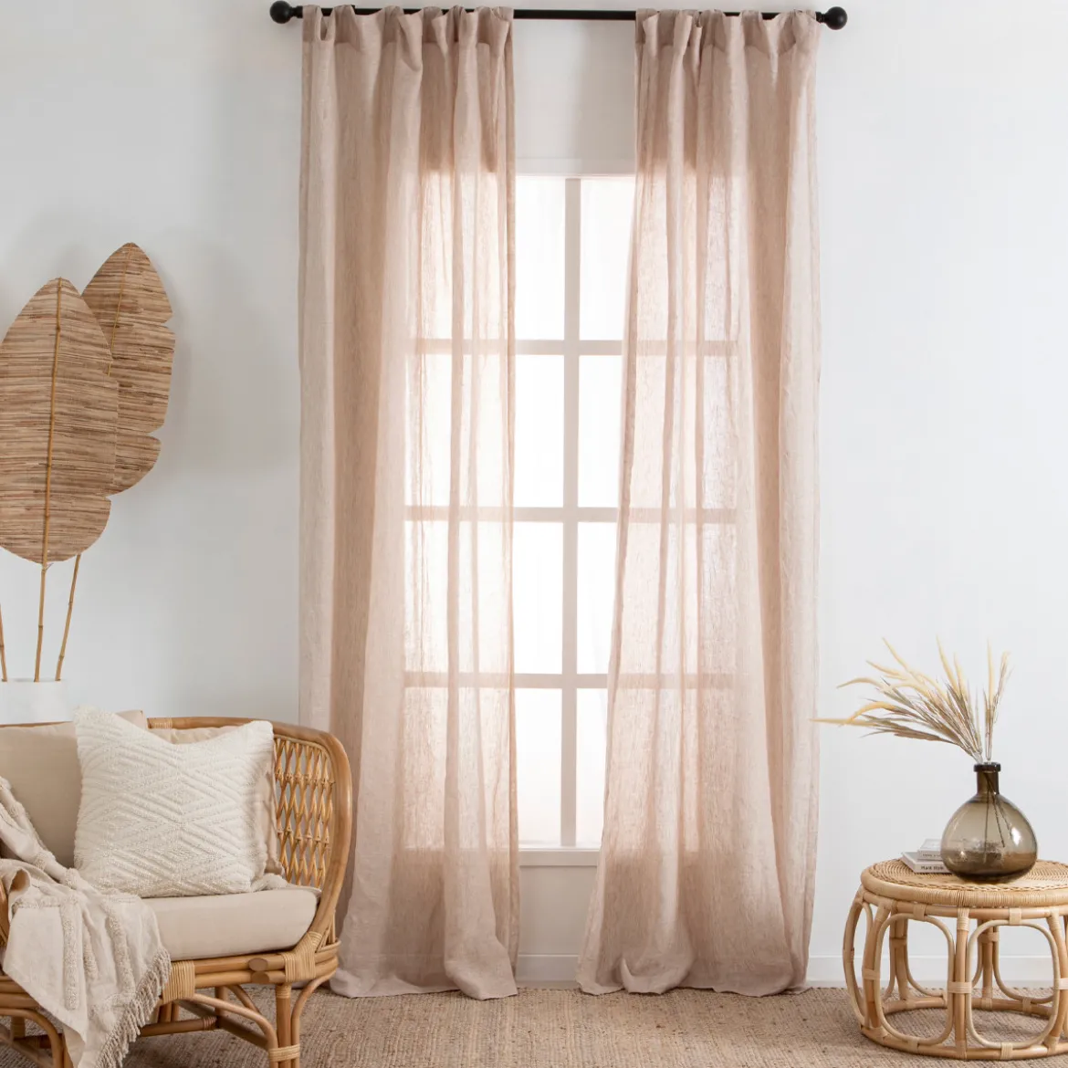 Washed Linen Natural Sheer Curtain Set of 2