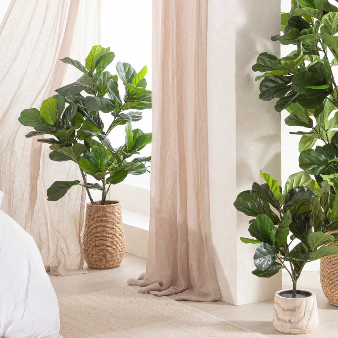 Washed Linen Natural Sheer Curtain Set of 2