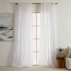 Washed Linen White Sheer Curtain Pair 180 x 250cm