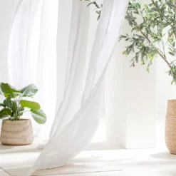 Washed Linen White Sheer Curtain Pair 180 x 250cm