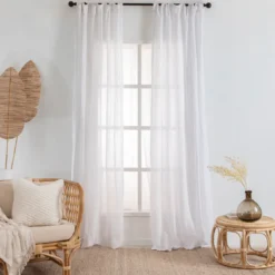 Washed Linen White Sheer Curtain Pair 180 x 250cm