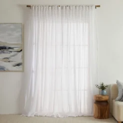 Washed Linen White Sheer Curtain Set of 2