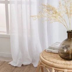 Washed Linen White Sheer Curtain Set of 2