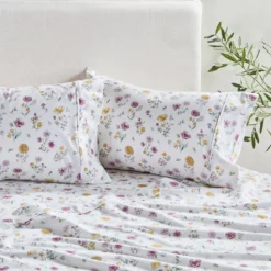 White Floral Cotton Flannelette Sheet Set